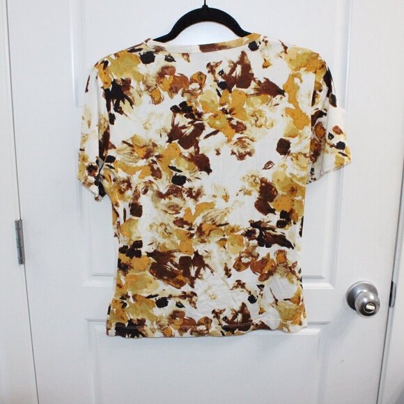 St. John Knits Size Small Short Sleeve Shirt Yellow Brown Cream - Picture 3 of 5